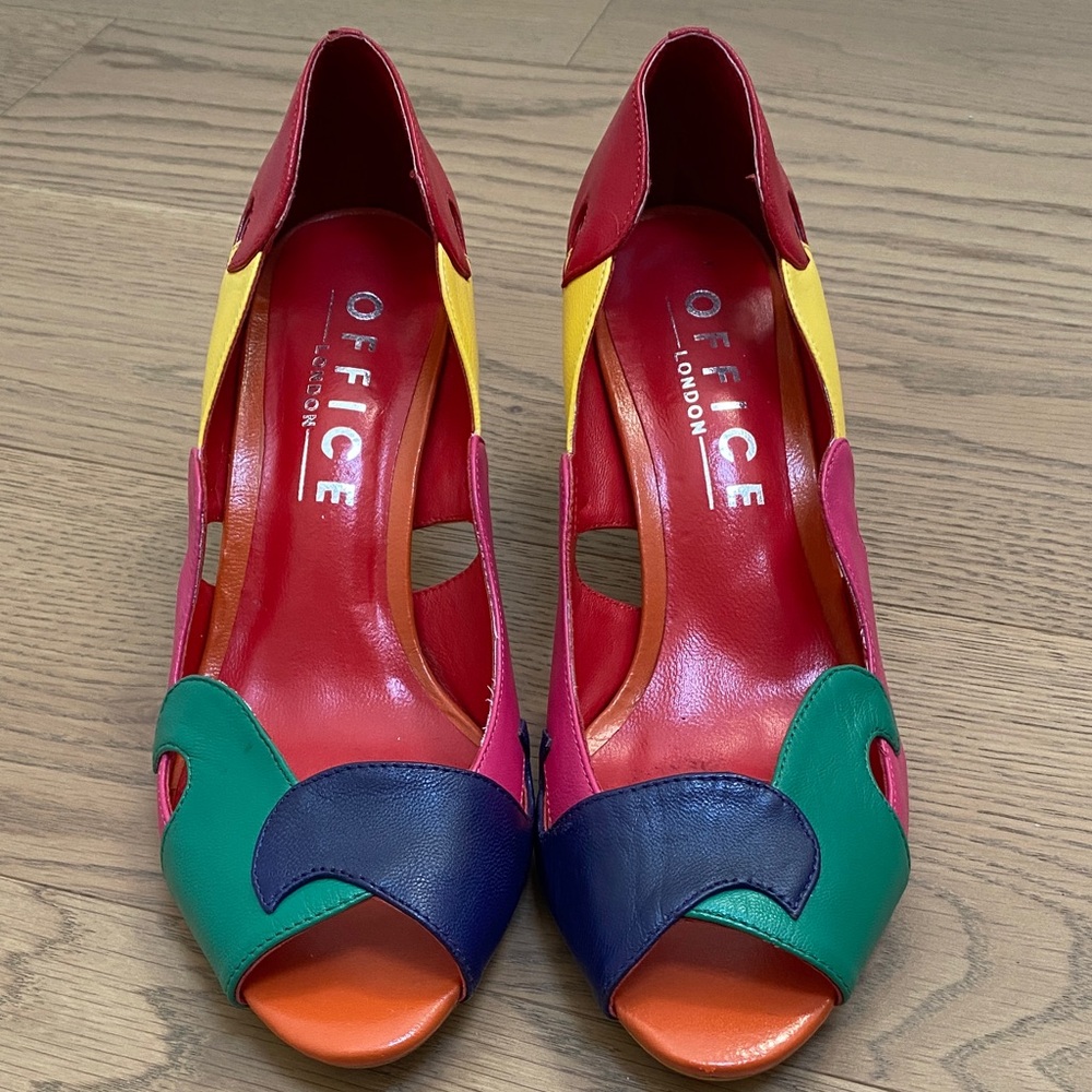 Colorblock Leather Peep-Toe Heels